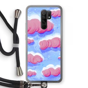 CaseCompany Roze wolken met vogels: Xiaomi Redmi 9 Transparant Hoesje met koord