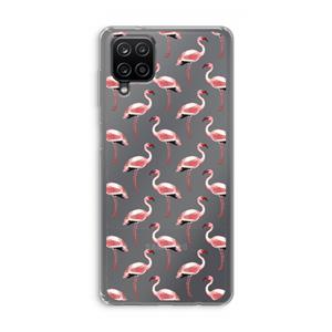 CaseCompany Flamingoprint groen: Samsung Galaxy A12 Transparant Hoesje
