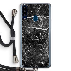 CaseCompany Zwart marmer: Samsung Galaxy A20s Transparant Hoesje met koord