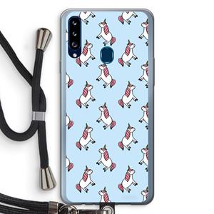 CaseCompany Eenhoorns overal: Samsung Galaxy A20s Transparant Hoesje met koord