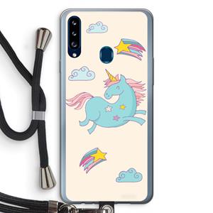 CaseCompany Vliegende eenhoorn: Samsung Galaxy A20s Transparant Hoesje met koord