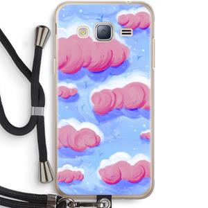 CaseCompany Roze wolken met vogels: Samsung Galaxy J3 (2016) Transparant Hoesje met koord