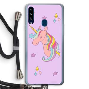 CaseCompany Roze eenhoorn: Samsung Galaxy A20s Transparant Hoesje met koord