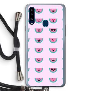 CaseCompany Smiley watermeloenprint: Samsung Galaxy A20s Transparant Hoesje met koord