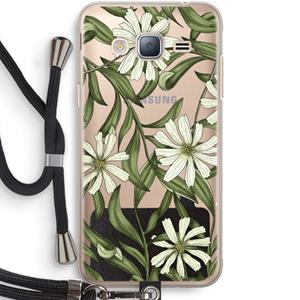 CaseCompany Wit bloemenpatroon: Samsung Galaxy J3 (2016) Transparant Hoesje met koord