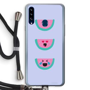 CaseCompany Smiley watermeloen: Samsung Galaxy A20s Transparant Hoesje met koord