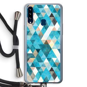 CaseCompany Gekleurde driehoekjes blauw: Samsung Galaxy A20s Transparant Hoesje met koord