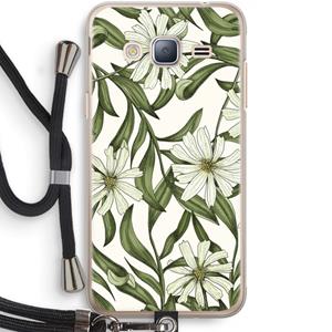 CaseCompany Wit bloemenpatroon: Samsung Galaxy J3 (2016) Transparant Hoesje met koord