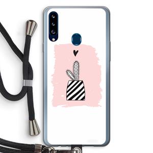 CaseCompany Zwart-wit cactus: Samsung Galaxy A20s Transparant Hoesje met koord