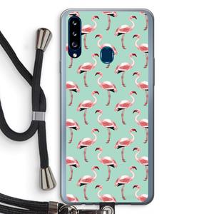 CaseCompany Flamingoprint groen: Samsung Galaxy A20s Transparant Hoesje met koord