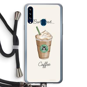 CaseCompany But first coffee: Samsung Galaxy A20s Transparant Hoesje met koord