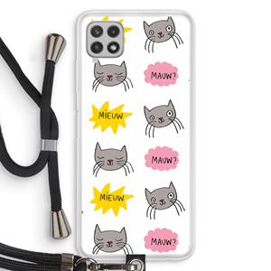 CaseCompany Meow: Samsung Galaxy A22 4G Transparant Hoesje met koord