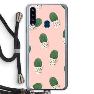 CaseCompany Cactusprint roze: Samsung Galaxy A20s Transparant Hoesje met koord