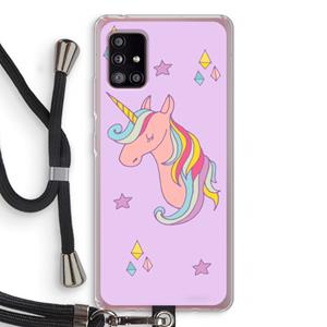 CaseCompany Roze eenhoorn: Samsung Galaxy A51 5G Transparant Hoesje met koord