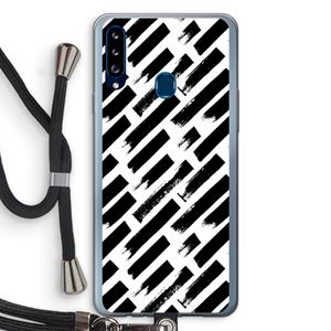 CaseCompany Zwarte vegen: Samsung Galaxy A20s Transparant Hoesje met koord