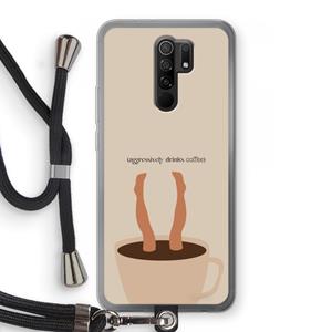 CaseCompany Aggressively drinks coffee: Xiaomi Redmi 9 Transparant Hoesje met koord