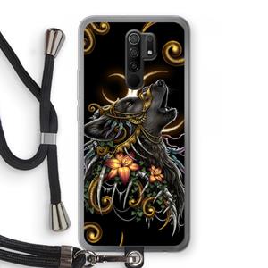 CaseCompany Huilende Wolf: Xiaomi Redmi 9 Transparant Hoesje met koord