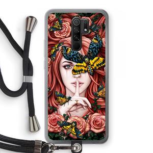 CaseCompany Lady Moth: Xiaomi Redmi 9 Transparant Hoesje met koord