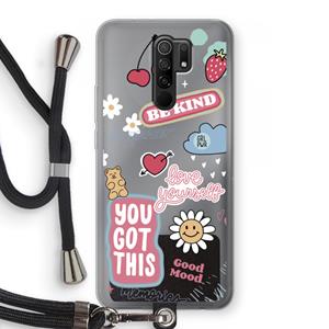 CaseCompany Positivity: Xiaomi Redmi 9 Transparant Hoesje met koord