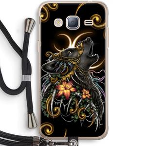 CaseCompany Huilende Wolf: Samsung Galaxy J3 (2016) Transparant Hoesje met koord