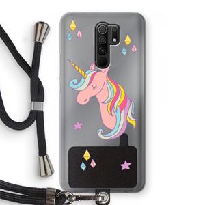 CaseCompany Roze eenhoorn: Xiaomi Redmi 9 Transparant Hoesje met koord