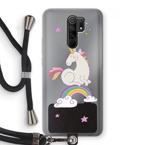 CaseCompany Regenboog eenhoorn: Xiaomi Redmi 9 Transparant Hoesje met koord