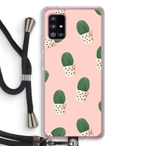 CaseCompany Cactusprint roze: Samsung Galaxy A51 5G Transparant Hoesje met koord