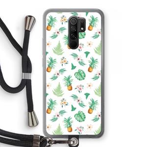 CaseCompany Ananas bladeren: Xiaomi Redmi 9 Transparant Hoesje met koord