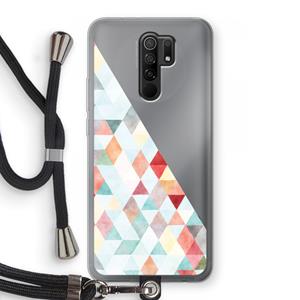 CaseCompany Gekleurde driehoekjes pastel: Xiaomi Redmi 9 Transparant Hoesje met koord