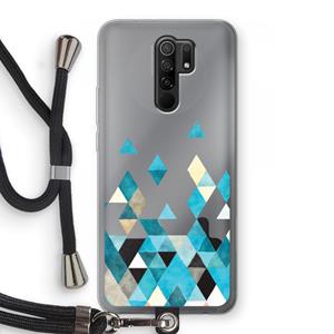 CaseCompany Gekleurde driehoekjes blauw: Xiaomi Redmi 9 Transparant Hoesje met koord