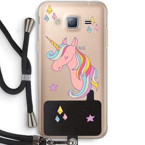 CaseCompany Roze eenhoorn: Samsung Galaxy J3 (2016) Transparant Hoesje met koord