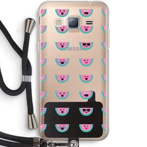 CaseCompany Smiley watermeloenprint: Samsung Galaxy J3 (2016) Transparant Hoesje met koord