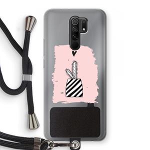 CaseCompany Zwart-wit cactus: Xiaomi Redmi 9 Transparant Hoesje met koord