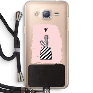 CaseCompany Zwart-wit cactus: Samsung Galaxy J3 (2016) Transparant Hoesje met koord