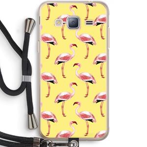 CaseCompany Flamingo's geel: Samsung Galaxy J3 (2016) Transparant Hoesje met koord