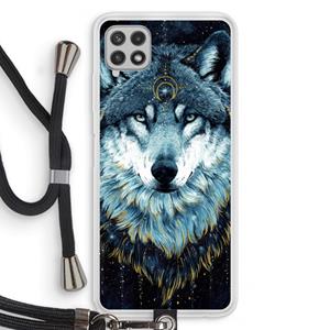 CaseCompany Darkness Wolf: Samsung Galaxy A22 4G Transparant Hoesje met koord