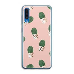 CaseCompany Cactusprint roze: Samsung Galaxy A50 Transparant Hoesje