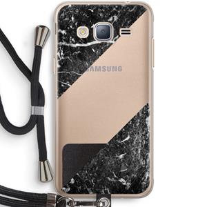 CaseCompany Zwart marmer: Samsung Galaxy J3 (2016) Transparant Hoesje met koord