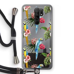 CaseCompany Kleurrijke papegaaien: Xiaomi Redmi 9 Transparant Hoesje met koord