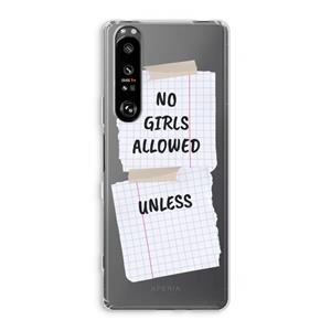 CaseCompany No Girls Allowed Unless: Sony Xperia 1 III Transparant Hoesje