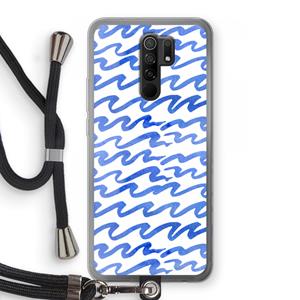 CaseCompany Blauwe golven: Xiaomi Redmi 9 Transparant Hoesje met koord