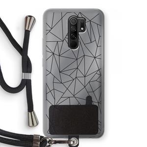 CaseCompany Geometrische lijnen zwart: Xiaomi Redmi 9 Transparant Hoesje met koord