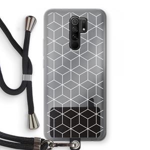 CaseCompany Zwart-witte kubussen: Xiaomi Redmi 9 Transparant Hoesje met koord