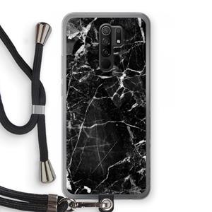 CaseCompany Zwart Marmer 2: Xiaomi Redmi 9 Transparant Hoesje met koord