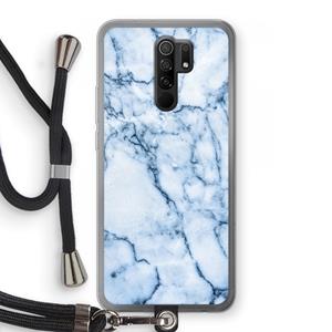 CaseCompany Blauw marmer: Xiaomi Redmi 9 Transparant Hoesje met koord