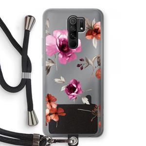 CaseCompany Geschilderde bloemen: Xiaomi Redmi 9 Transparant Hoesje met koord