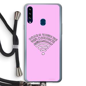 CaseCompany Home Is Where The Wifi Is: Samsung Galaxy A20s Transparant Hoesje met koord