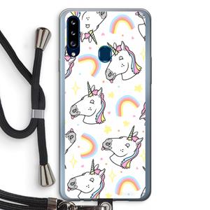 CaseCompany Rainbow Unicorn: Samsung Galaxy A20s Transparant Hoesje met koord
