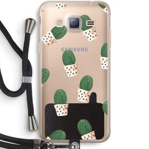 CaseCompany Cactusprint roze: Samsung Galaxy J3 (2016) Transparant Hoesje met koord
