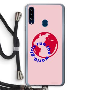 CaseCompany Run The World: Samsung Galaxy A20s Transparant Hoesje met koord